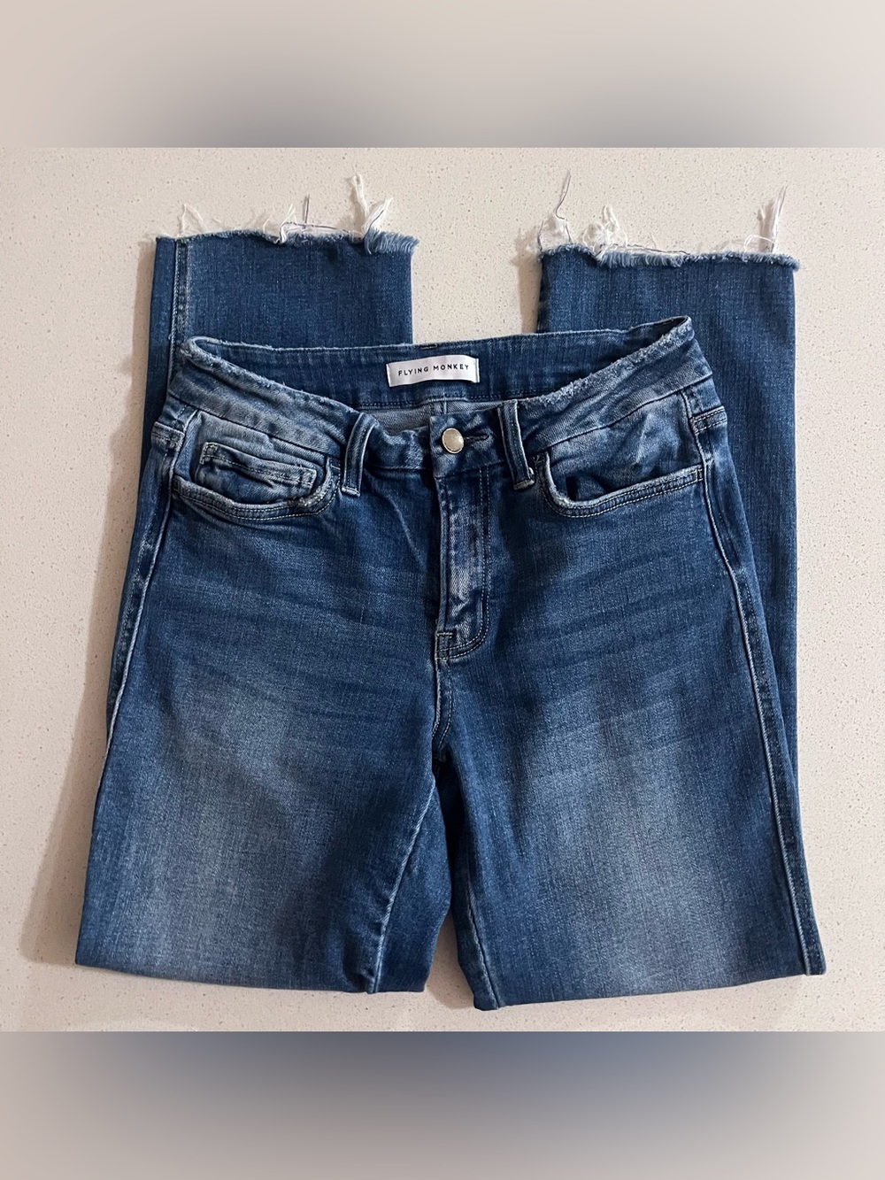Flying Monkey Dark Blue Crop Frayed Hem Ankle Jeans